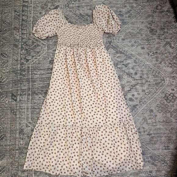 Neuflora Brookfield Dress Puff Sleeve Smocked Bodice Floral Midi | Size S - Picture 1 of 11